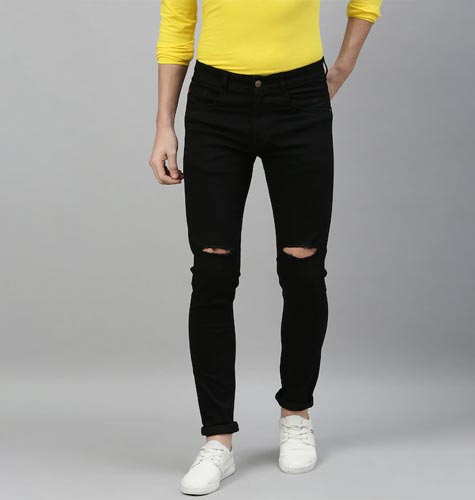 Men Black Slim Fit Mid-Rise Slash Knee Stretchable Jeans